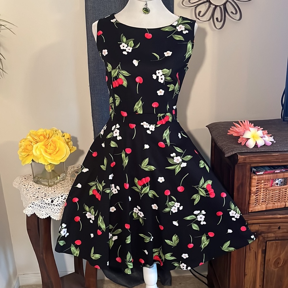 OWIN Cherry Vintage-Style High-Neck Dress